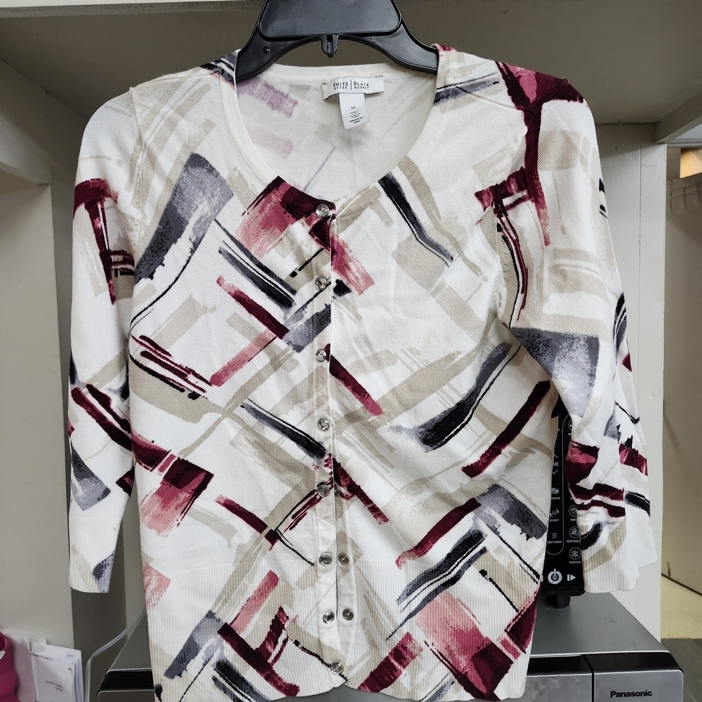 Women's Abstract Print Top - Red, Black, White